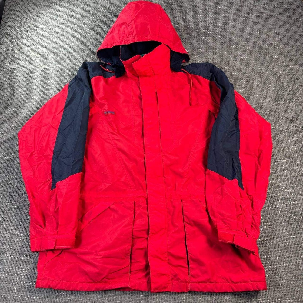 Columbia Sportswear Vintage 90s Parka Mens Large Red Navy Colorblock Hooded